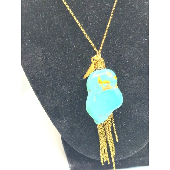 Angel Signed Natural Turquoise Nugget Necklace – Gold Chain Tassel Pendant - Picture 2 of 6